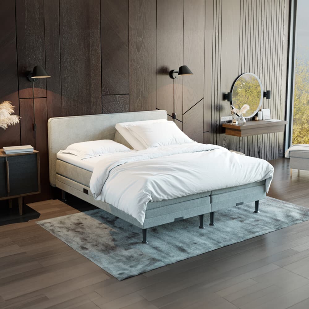 Elektrisch verstelbare Boxspring 'Oslo' kleur ash grey, 180 x 200 cm, matrassen - 2 x hard