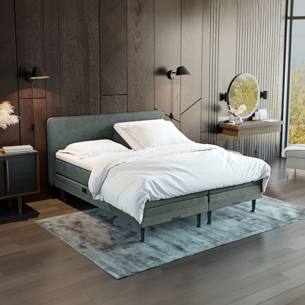 Elektrisch verstelbare Boxspring 'Oslo' kleur dark grey, 180 x 200 cm, matrassen 1 x medium, 1 x hard