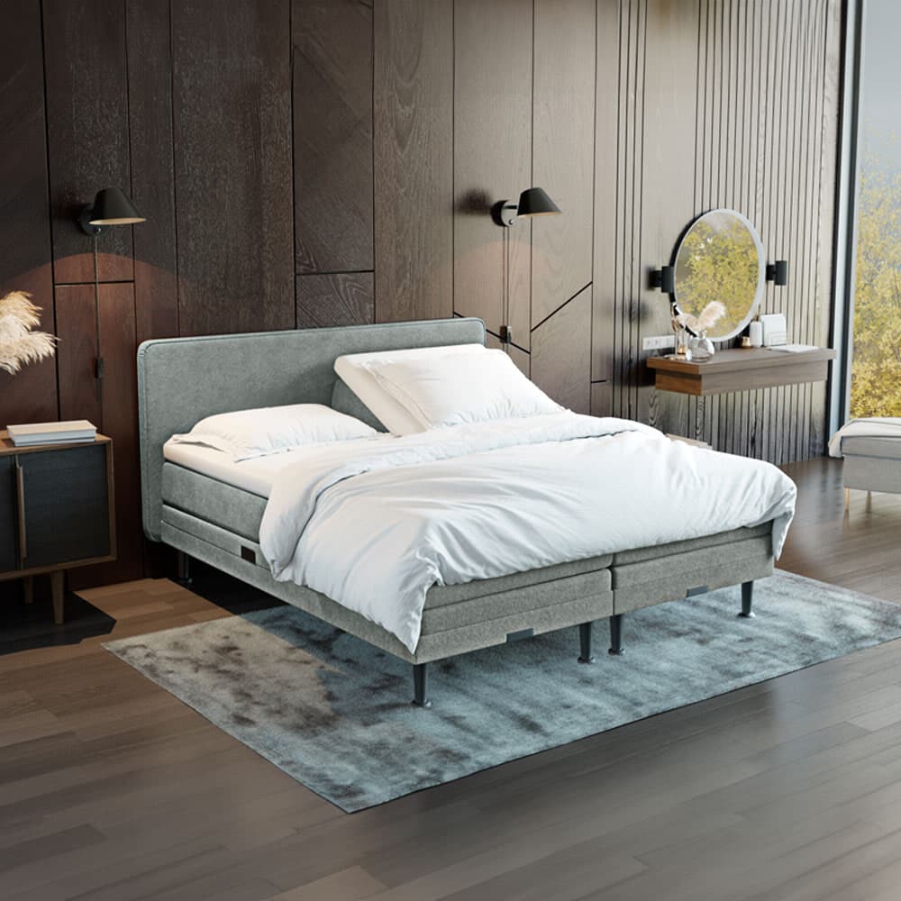 Elektrisch verstelbare Boxspring 'Oslo' kleur slate grey, 180 x 200 cm, matrassen 1 x medium, 1 x hard