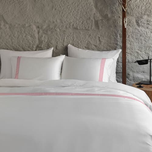 Dommelin Dommelin Dekbedovertrek Listra Satijn 300TC Wit-Lichtroze 200x200/220 cm