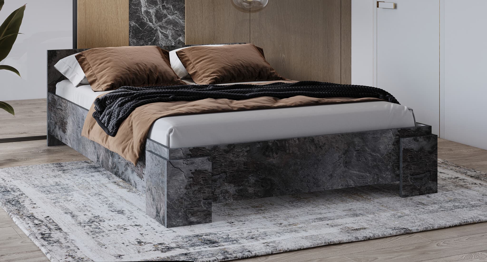 Home365 Houten Bed Nîmes - Marmer