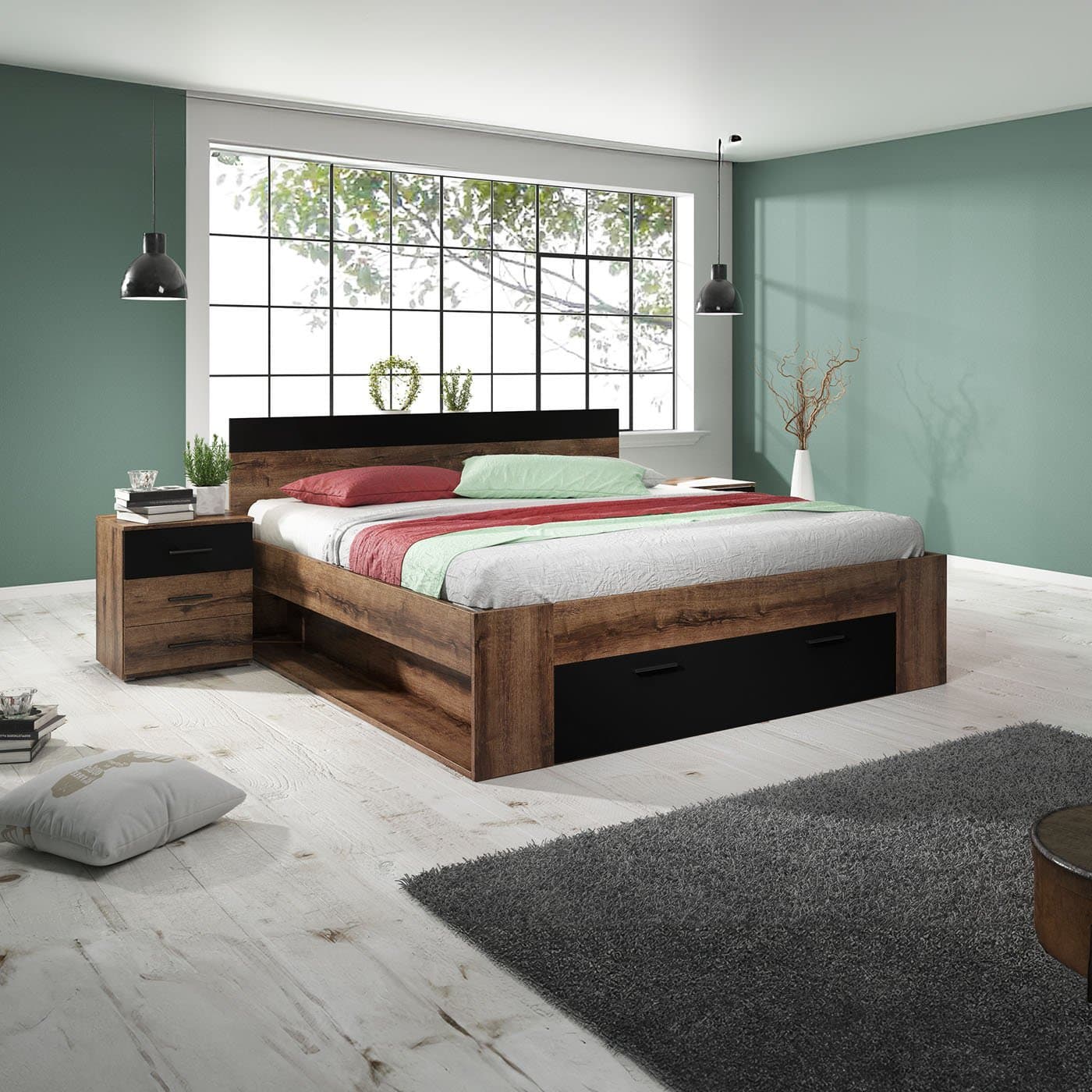 Home365 Houten Bed met Lade Bern - Walnoot