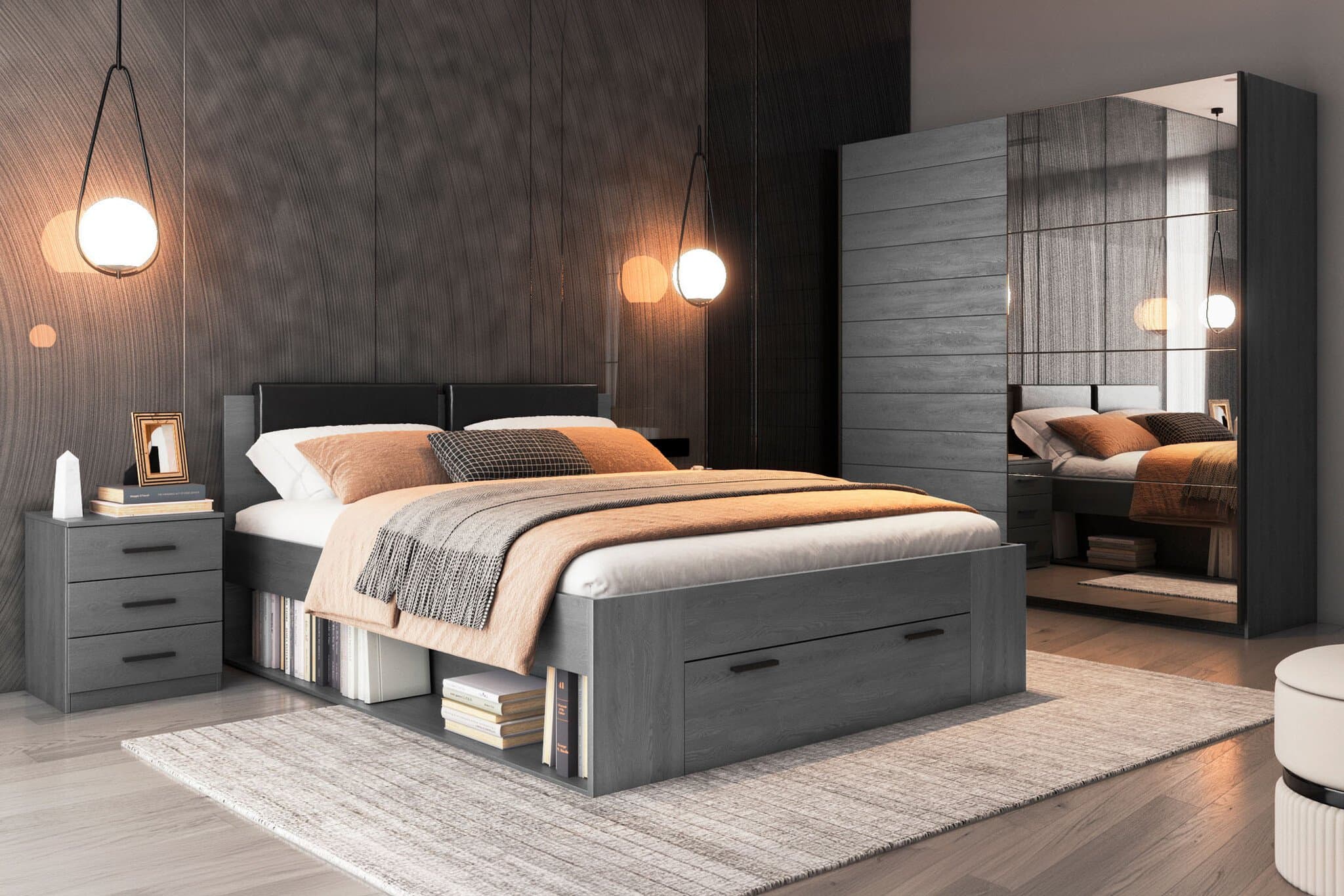 Home365 Houten Bed met Lade Genua - Antraciet