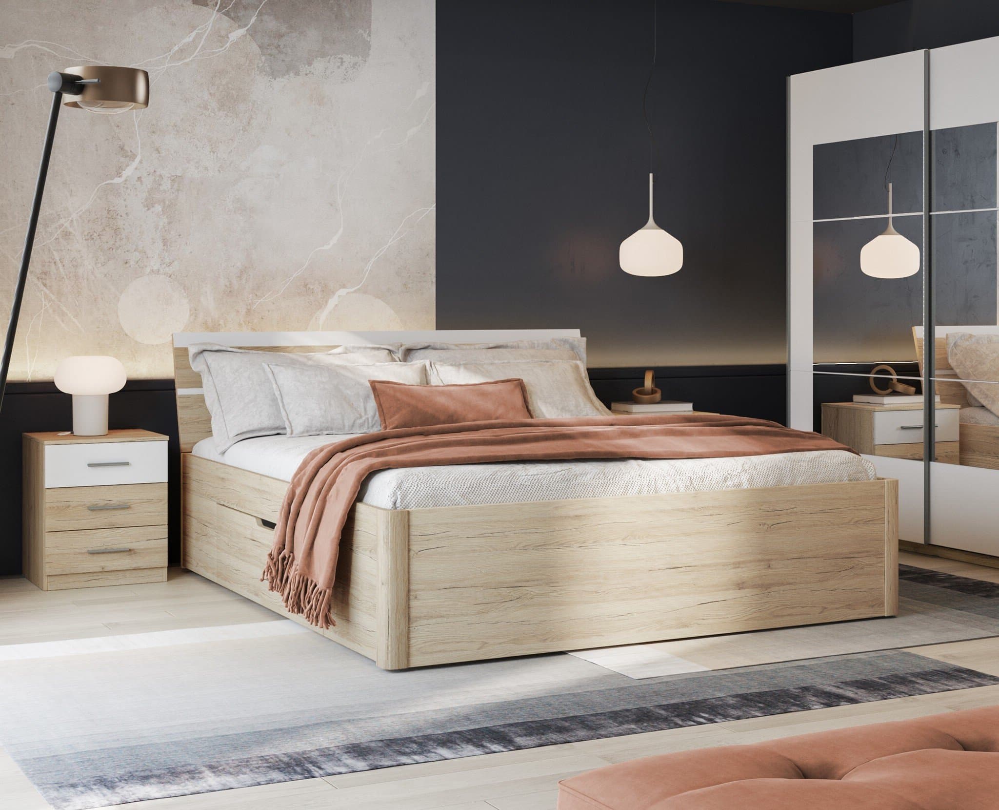 Home365 Houten Bed met Laden Brest - Beige