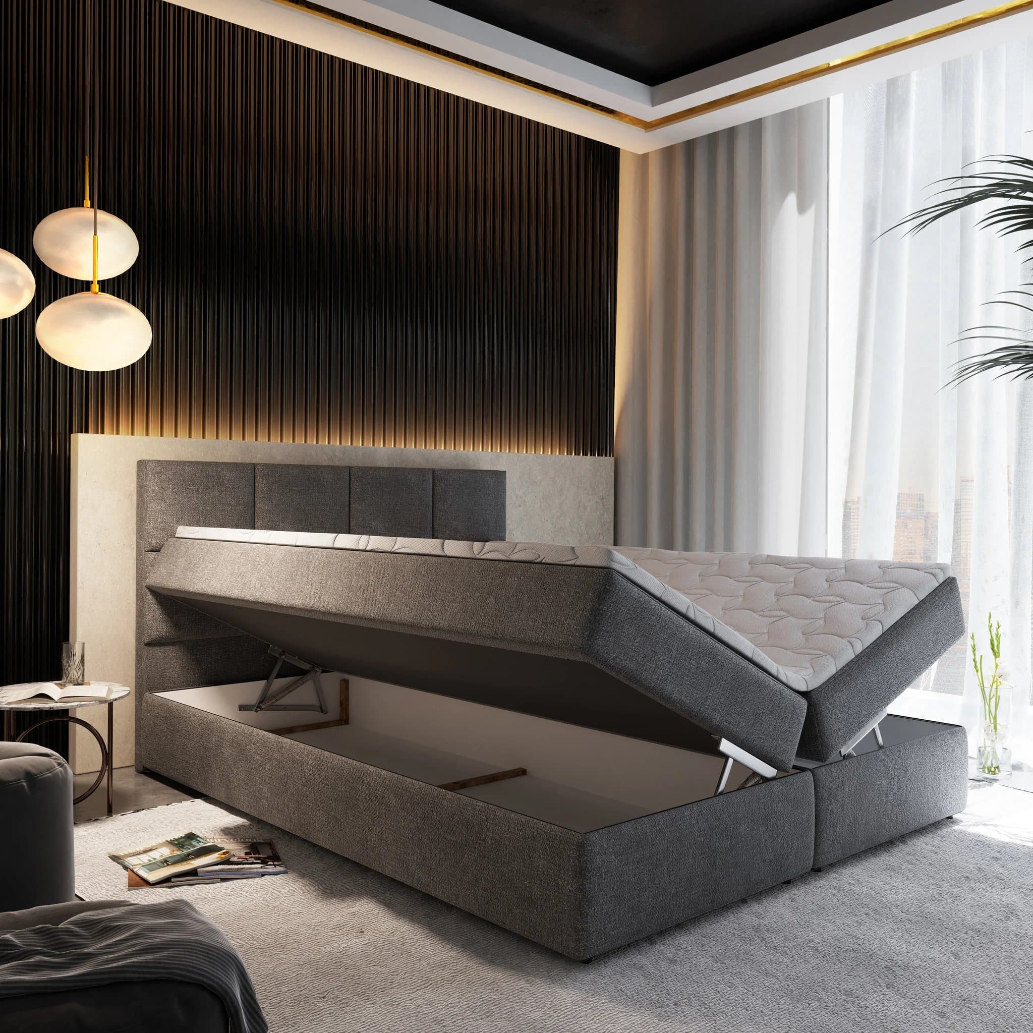 OP=OP Opberg Boxspring Levi 200 x 200 Antraciet - Incl. Pocketvering