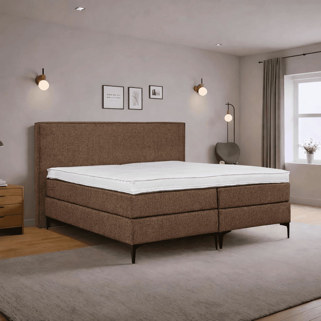 OP=OP Vaste boxspring Basic - 180 x 200 Bruin | 1x Groot Medium Antislip Matras