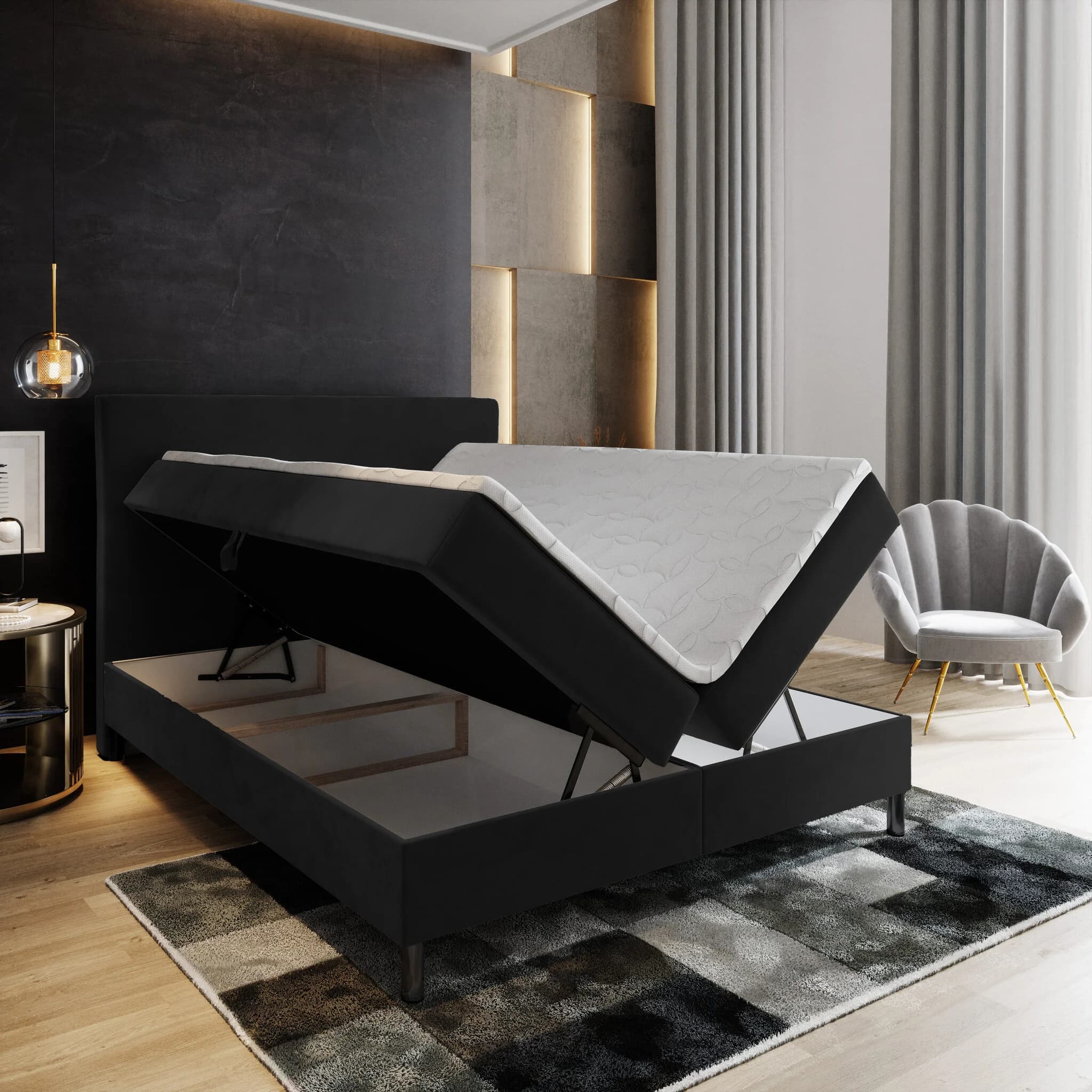 2dekans Opberg Boxspring Basic | 160 x 200 Zwart - (Gat in bodemplaat - Niet in originele verpakking - Kans op schade)