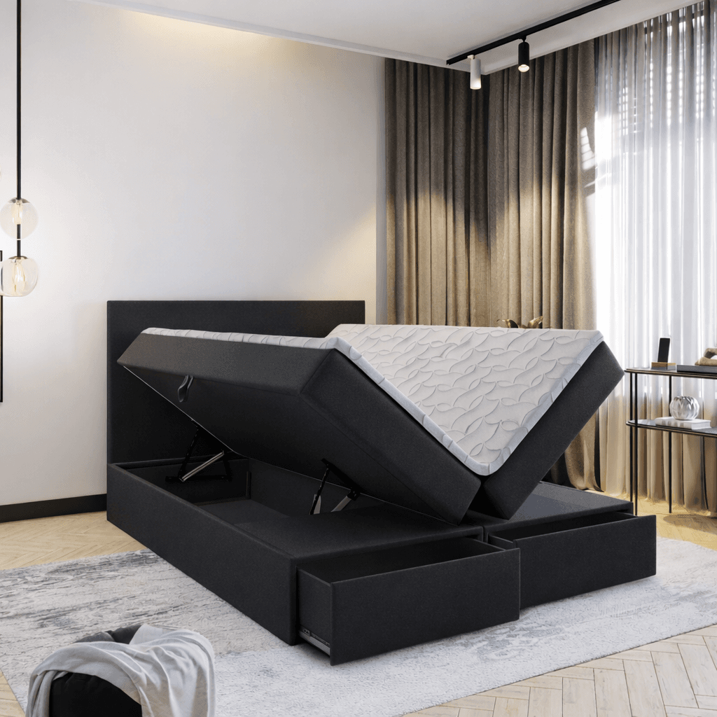 OP=OP Opberg Boxspring met Lade 140 x 200 Zwart - Incl. Pocketvering