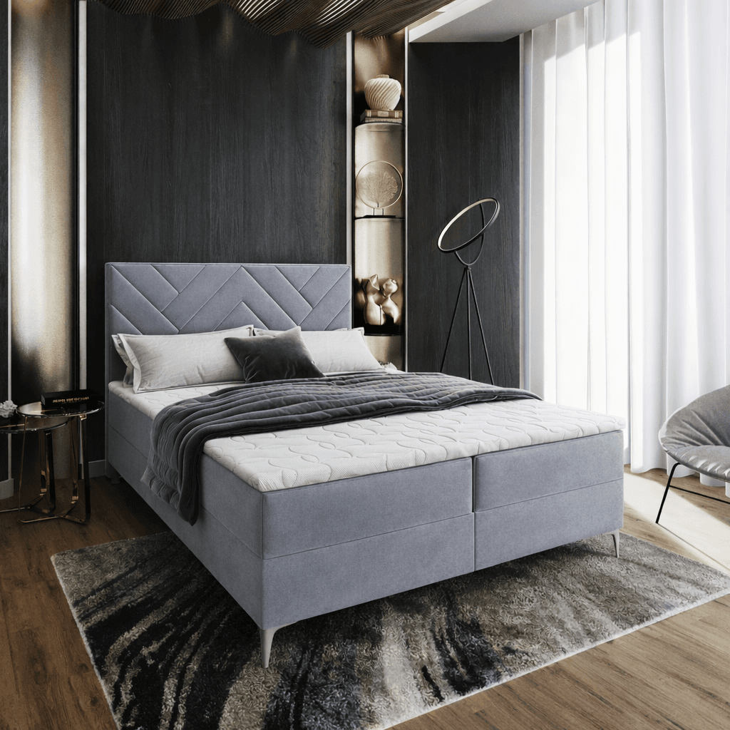 OP=OP Vaste Boxspring Chevron 160 x 200 Velvet Grijs | Incl. Pocketvering