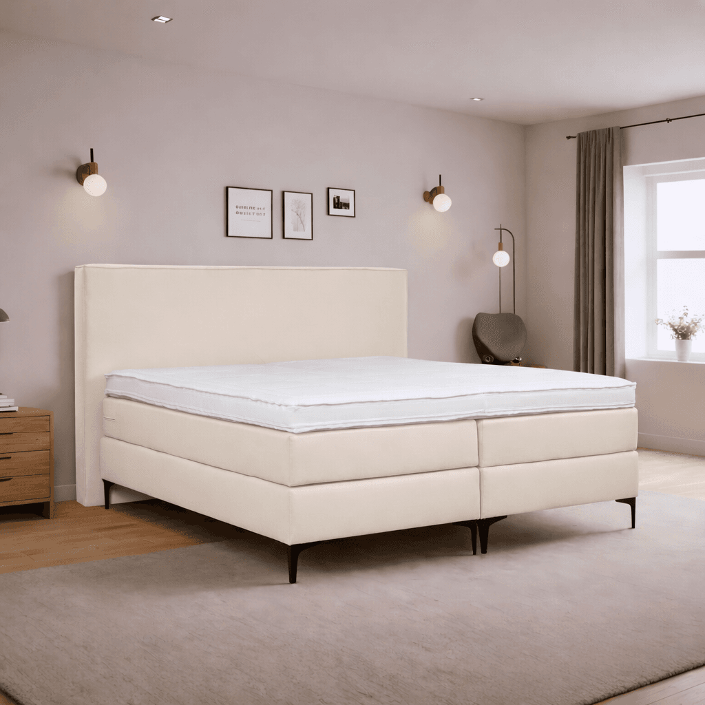 OP=OP Vaste boxspring Amber - Antislip - 180 x 200 Skaileer Lichtbeige | Incl. luxe pocket boxen + pocketvering