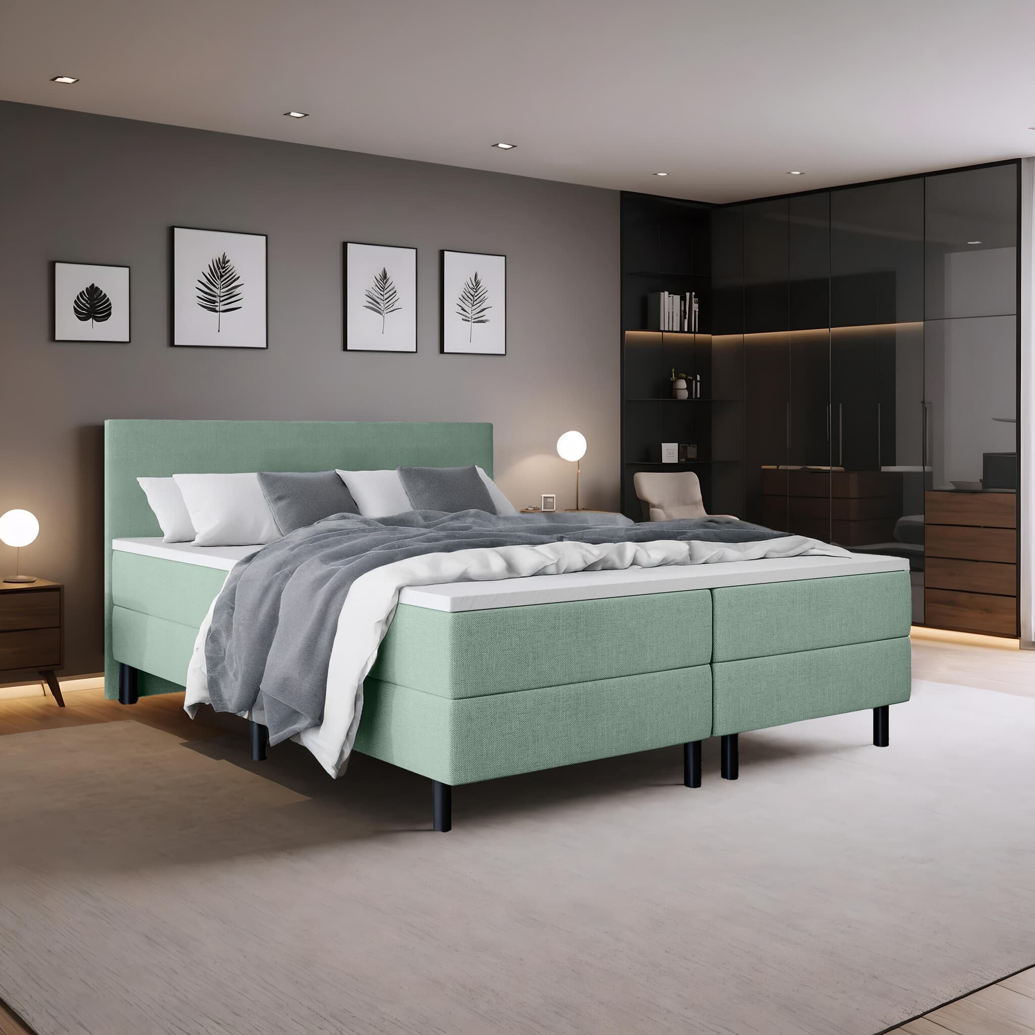 OP=OP Vaste Boxspring Basic | 160 x 200 Lindegroen