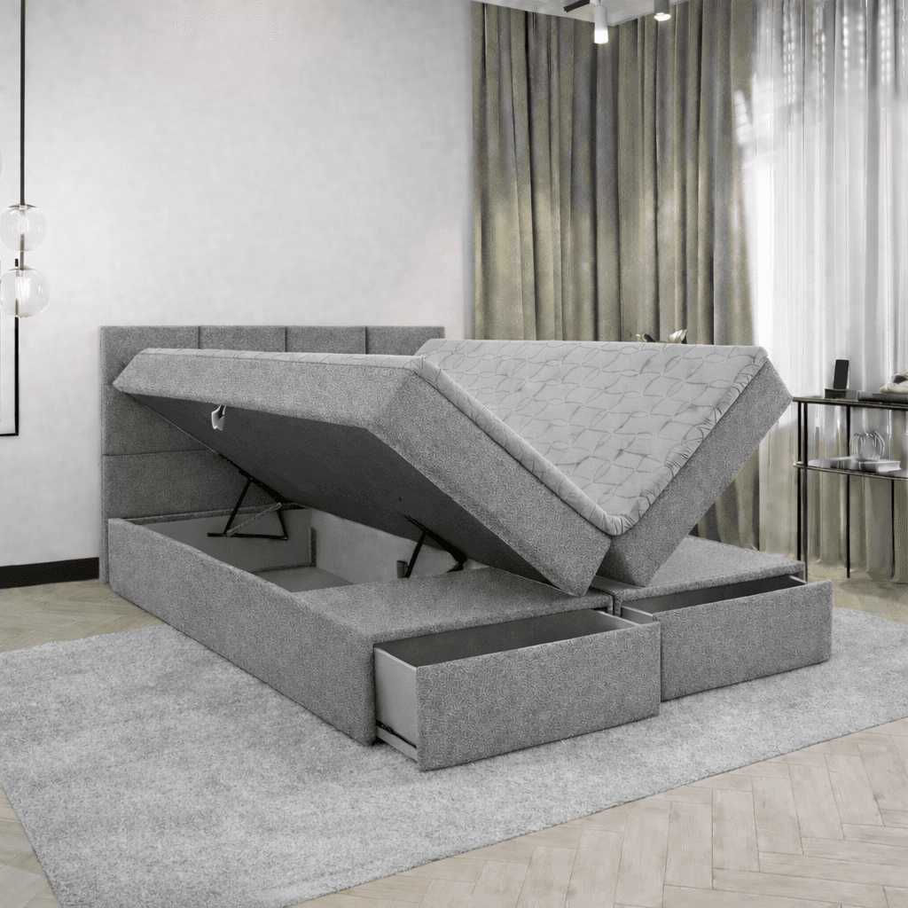 OP=OP Opberg Boxspring met Lade Levi | 160 x 200 Grijs | Incl. Pocketvering