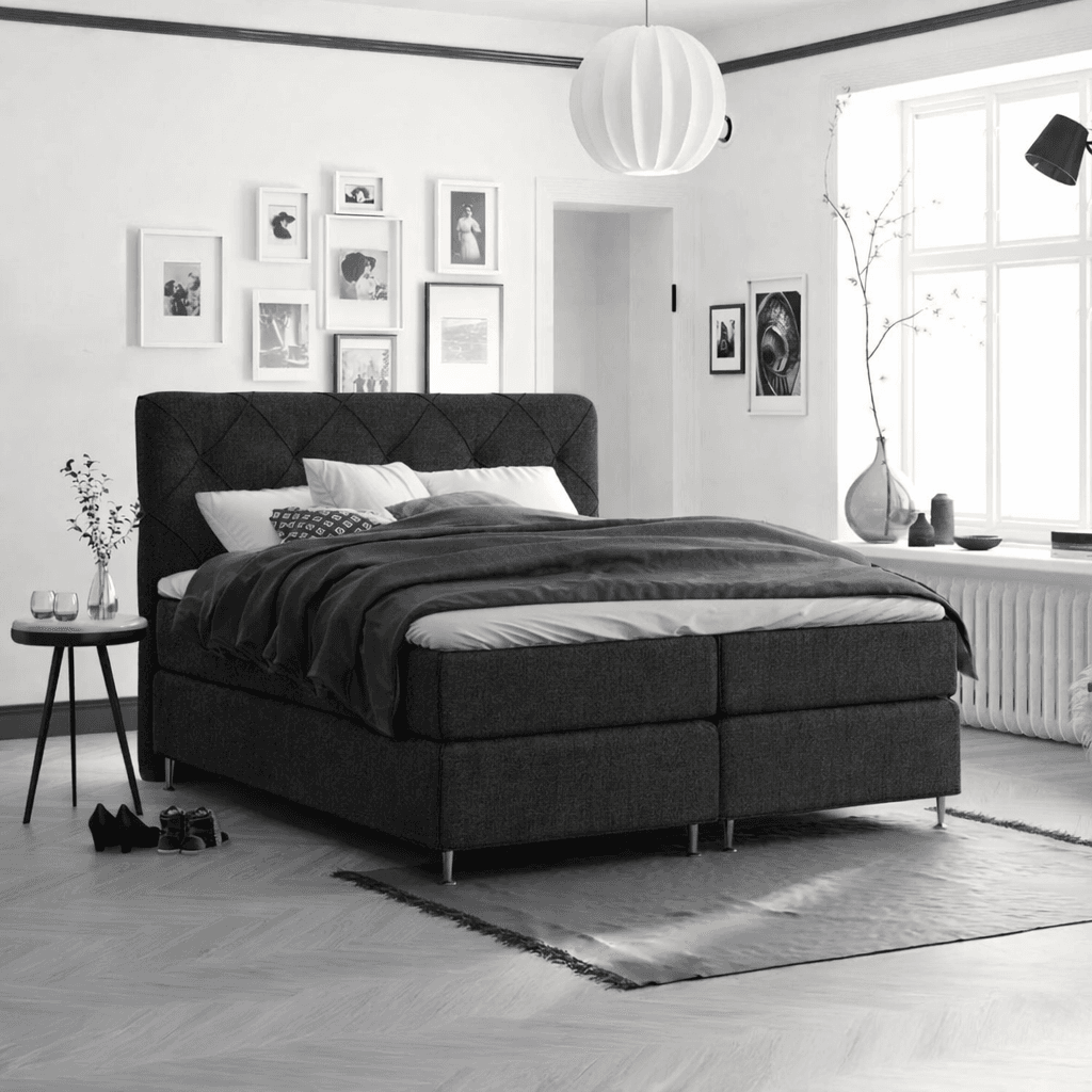 OP=OP Vaste Boxspring Phoenix (ruit)| 160 x 200 Antraciet | 1x Groot Stevig Matras