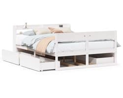 Tweepersoonsbed | Dubbelbed | Volwassenenbed | Bedframe zonder matras massief grenenhout wit 120x200 cm