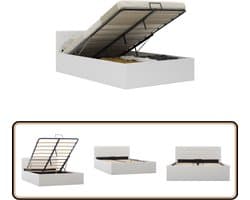 vidaXL Bedframe met Opbergruimte 120x200 Wit Hydraulisch Bedframe - Kunstleder Bed - Opbergbed - Tweepersoonsbed - Witte Bed