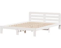 Bedframe Hout - Ledikant Tweepersoons - Goede Nachtrust - Massief Grenenhout Frame - 140x190 cm - Wit