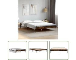vidaXL Houten Bed - Bedframe - Bedframe bewerkt hout metaal gerookt eikenkleurig 120x200 cm - Bruine Bed - Tweepersoonsbed - Boxspring