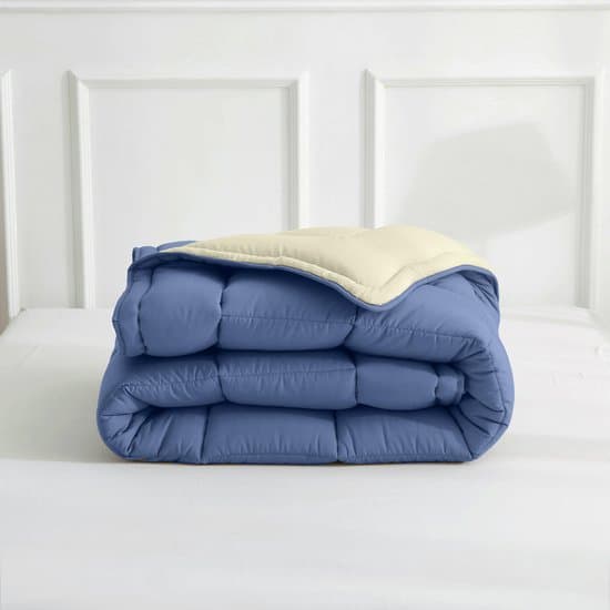 Wasbaar Dekbed met Vaste Overtrek-Petrol blauw / Mastiek beige-240 x 220 (2-persoons)