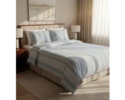 Dekbedovertrek 200x200 - Katoen - Lange instopstrook - Gestreept - Blauw