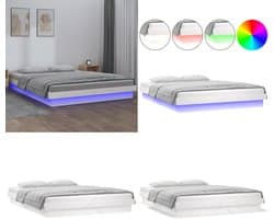 vidaXL Bedframe LED massief hout wit 120x190 cm - Bedframe - Bedframes - Eenpersoonsbed - Bed