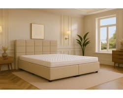 Boxspring Bed met Opbergruimte Modena 180x200 cm Beige Luxe Pocketvering Matras Stof Gratis 2x Hoofdkussens