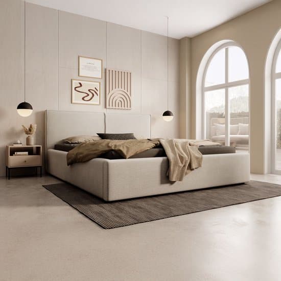 Meubella - Tweepersoonsbed Infinity - Beige ribstof - 160x200 cm