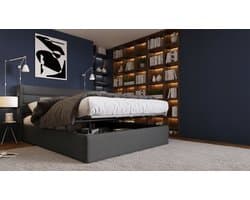 Gestoffeerd Tweepersoonsbed 180x200 cm met Opbergruimte | Casa Velluto Hydraulisch Opbergbed Linnen Slaapkamerbed met Houten Lattenbodem | Modern Design Grijs – Tweepersoons Bed met Comfortabel Hoofdeinde