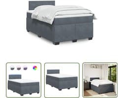 vidaXL Boxspringbed - Boxspring - Boxspring met matras fluweel donkergrijs 120x200 cm - Fluweel Bed - Donkere Kleur Bed - Led Bed