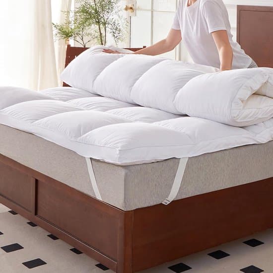 Luxe Matras Topper 140x200 cm met 7 cm Hooggedefinieerde Ganzenveervulling - Donsdicht Katoen