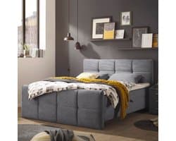 Kofferbed Tijuana | Inclusief matrastopper | 160 x 200 cm | Antraciet - Emob - Tweepersoons gestoffeerd bed - Antraciet - Stof Tweepersoons Normaal bed