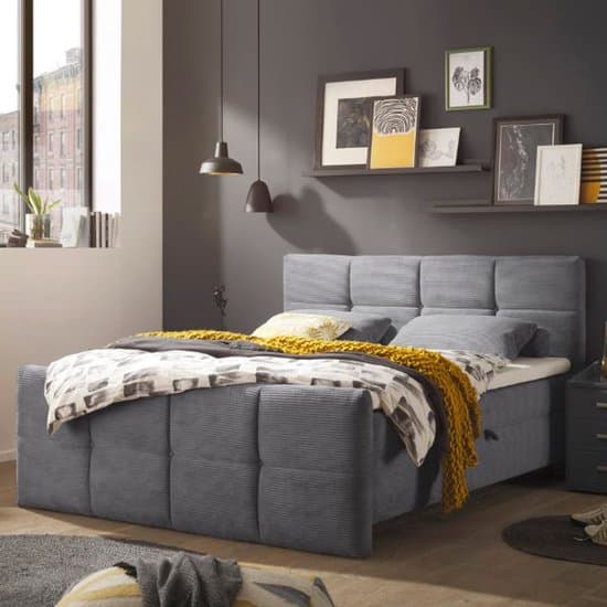 Kofferbed Tijuana | Inclusief matrastopper | 160 x 200 cm | Antraciet - Emob - Tweepersoons gestoffeerd bed - Antraciet - Stof Tweepersoons Normaal bed