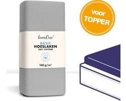 Loom One Hoeslaken Topper – 100% Jersey Katoen – 200x220 cm – tot 10cm matrasdikte– 160 g/m² – Grijs