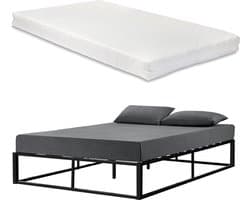 Stalen bed met bedbodem incl. matras zwart 200x140cm