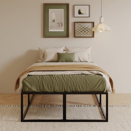 Tweepersoonsbedframe 120x200 cm – Metalen Platform Bed 46 cm Hoog – Zwaar Belastbaar 400 kg – Stalen Lattenbodem – Geluidsvrij – Grote Onderbed Opbergruimte – Eenvoudige Montage – Zwart – Laura