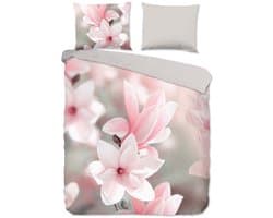 Pure dekbedovertrek magnolia bloemen - 2 persoons 200x200/220 cm - Roze - Microvezel