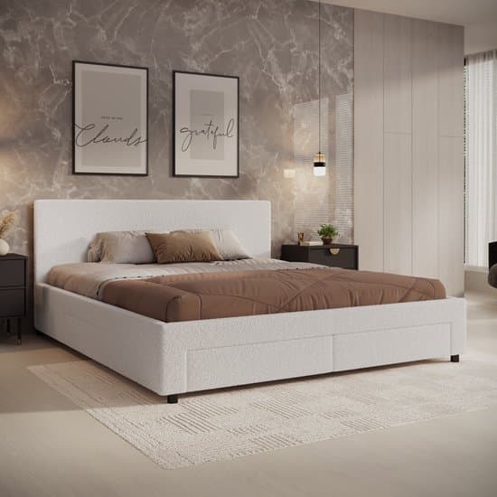 Meubella - Tweepersoonsbed Suente - Wit Teddystof - 180x200 cm