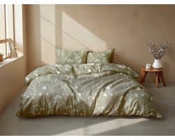 Zohome Yarrow Dekbedovertrek - Groen - Tweepersoons - Dekbedhoes van 100% Katoen-Flanel - Bloemen - 200x220 + 2 slopen 60/70 cm - AW25