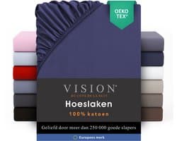 VISION Hoeslaken - 100% katoen - 160x200 cm - Marineblauw - Tweepersoonsbed - Oekotex gecertificeerd