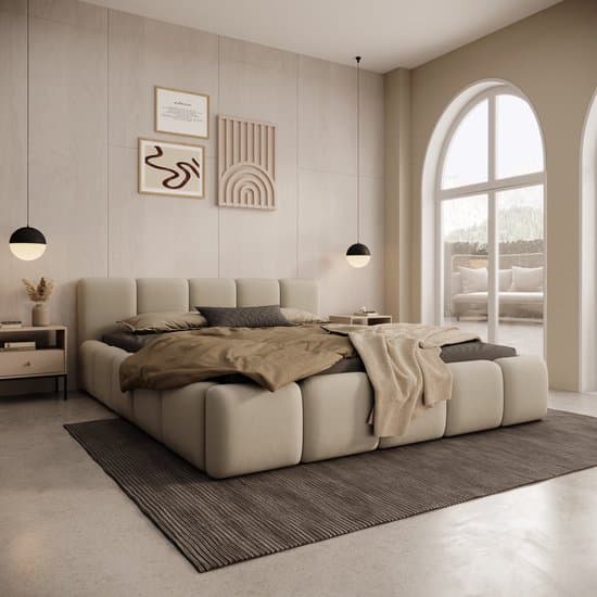 Meubella - Karisma - Tweepersoonsbed - Beige stof - 160x200 cm