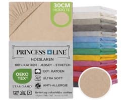 Princess Line- Comfortabel Ultra-Soft-Hoeslaken -100% katoen-Jersey -Stretch -Strijkvrij- Rondom elastiek-Hoekhoogte tot 30cm-Twijfelaar-120x200 cm-Ivoor
