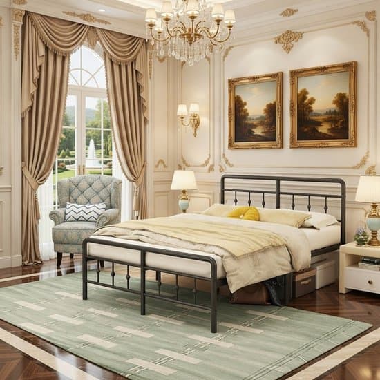 Luxe Tweepersoonsbed 180x200 cm - Stijlvol Zwart Metaal Bedframe met Hoofdeinde en Voeteneinde - Stevig, Geruisloos & Eenvoudig te Monteren - Vintage Design Bed met Opbergruimte Onder het Bed Casa Serena