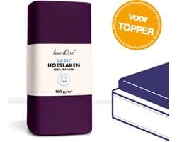 Loom One Hoeslaken Topper – 100% Jersey Katoen – 180x200 cm – tot 12cm matrasdikte– 160 g/m² – Paars