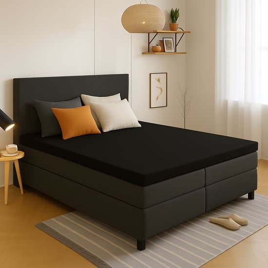 Saphira ESSENTIALS Badstof Topper Hoeslaken – Zwart – 160x200/220 cm – 20 cm Matrashoogte – 360° Rondom Elastiek – Luxe Comfort & Perfecte Pasvorm