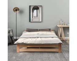 Massief houten bed 140x200 cm - tatamibed - met hoofdeinde en lattenbodem - houtkleur - zonder matras