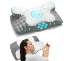 Luxe Ergonomisch Vlindervormig Kussen – 60 x 40 cm | Memory Foam Nek- & Schouderondersteuning met Langzame Terugvering | Ademend & Hypoallergeen, Wasbare Hoes