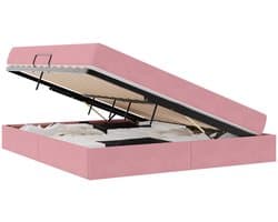 vidaXL - Opbergbed - met - matras - met - matras - Roze - 180 - x - 200 - cm - Fluweel