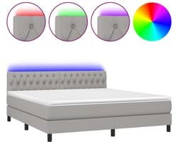 vidaXL - Boxspring - met - matras - en - LED - stof - lichtgrijs - 180x200 - cm