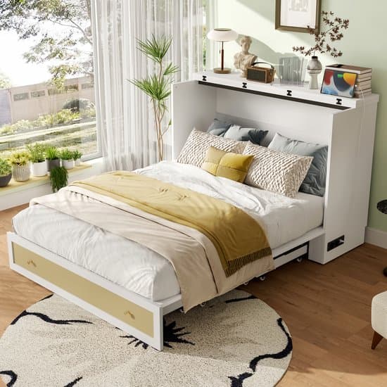 Wishdor Kastbed - 140x200 Cm - Omvormbaar Platformbed - Met Lades En Hoofdeindeplank - Met Usb En Stopcontact - Mdf - Wit