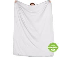 Wocha Hoeslaken - 100% Biologisch Katoen Satijn (300TC) - 200x220 - Wit - Premium kwaliteit - Tweepersoons - Tot 30 cm matrasdikte - Rondom elastiek