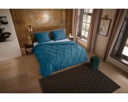 Pure dekbedovertrek luxe stiksel plooien - 2 persoons 200x200/220 cm - Petrol - Microvezel